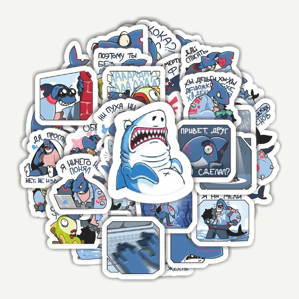 

Sticker Pack Stiker Kartun Funny Shark | Sticker TUMBLR | Stiker LAPTOP KOPER HELM