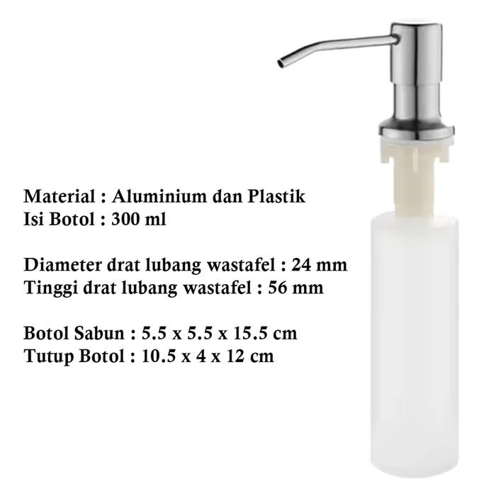 

Tempat Sabun Cuci Piring Tanam Wastafel Head Pump Stainless Pakai Botol Plastik / Selang Soap Dispenser - Botol 300ml Silver