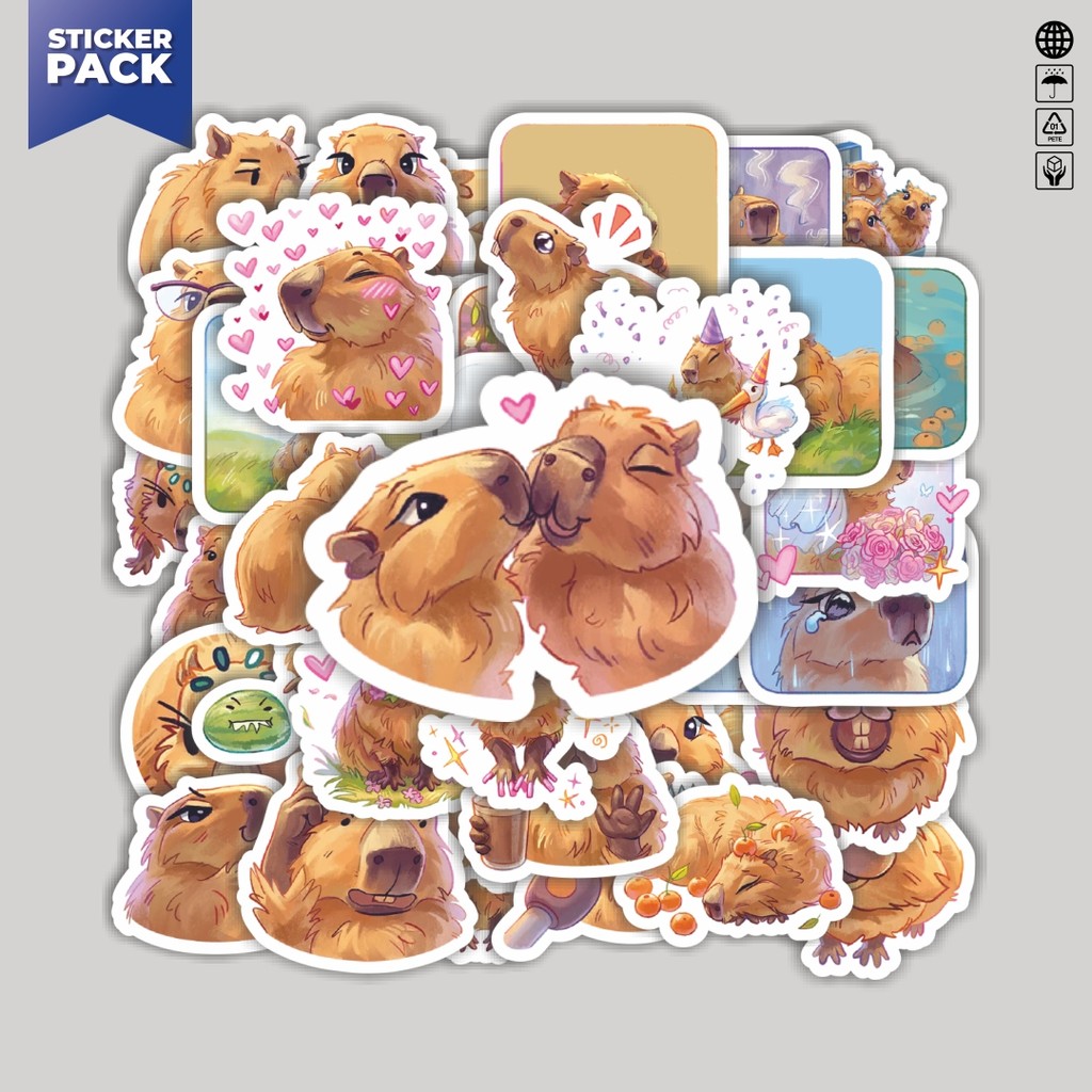 

[100PCS]Stiker Pack Stiker Kartun Carbonara The Capybara Aesthetic Vinyl Anti Air Dekorasi Sticker Laptop Buku Journal Koper Helm Casing HP Gitar Helm Skateboard