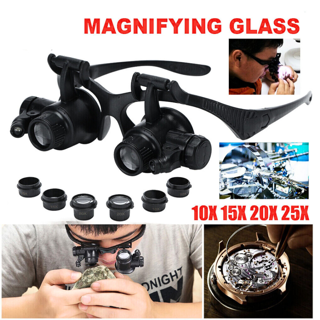 MALL ZEAST Kacamata Pembesar Untuk servis hp elektronik dengan senter Jam Reparasi 25x Magnifier