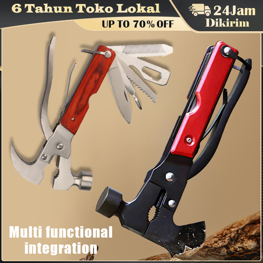 Kapak Darurat 16 Fungsi Premium / Palu Tang Multitool Baja Karbon Tahan Banting / Perkakas Serbaguna