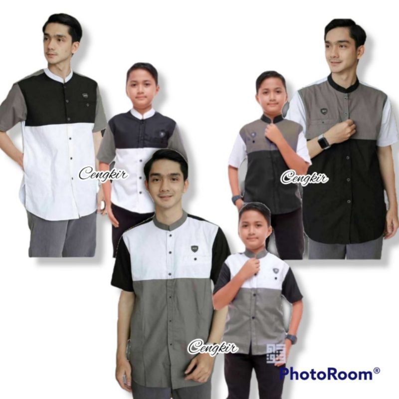 ORI BAHAN TOYOBO,BAJU KOKO KURTA KOMBINASI// FASHION PRIA DEWASA LENGAN PENDEK Promo 10.10