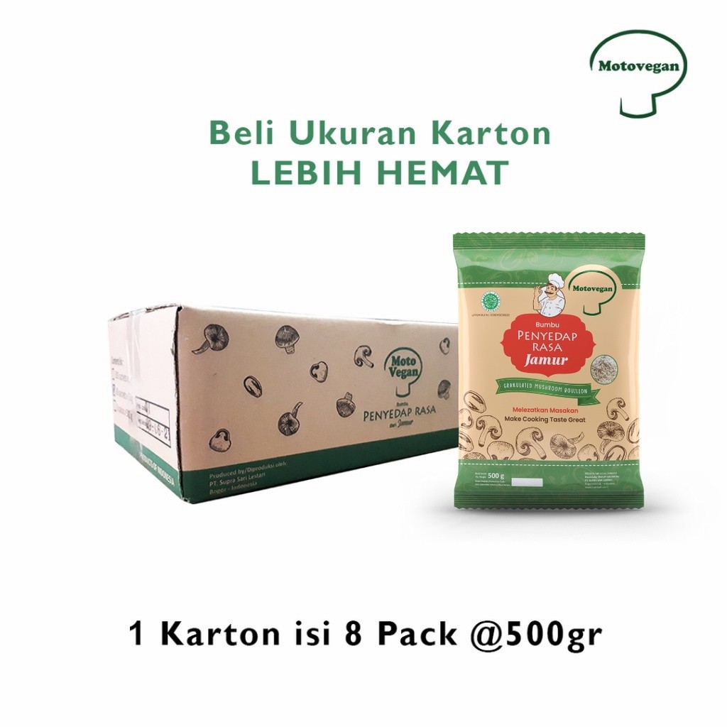 

Kaldu Jamur Non MSG Kemasan 500 gram Motovegan 1 Karton