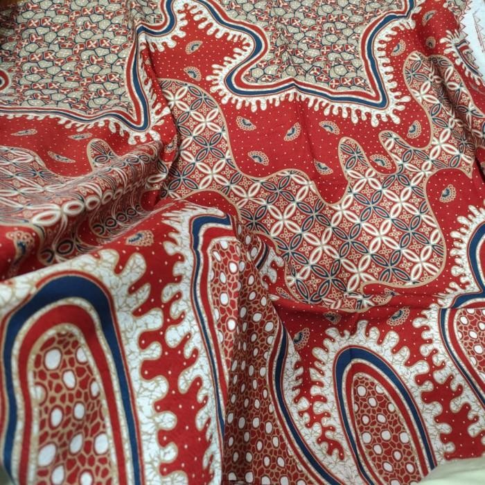 kain batik dobby motif kontemporer warna dasar merah