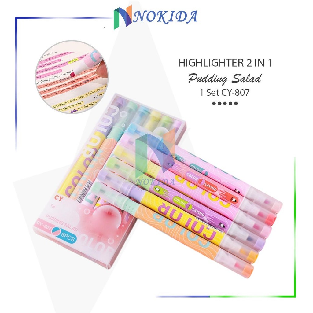 

Nokida 1 Set Spidol Pastel CY-807 [2 in 1] / Highlighter Penanda Tulisan / Color Meker Pudding Salad / ALat Tulis Sekolah