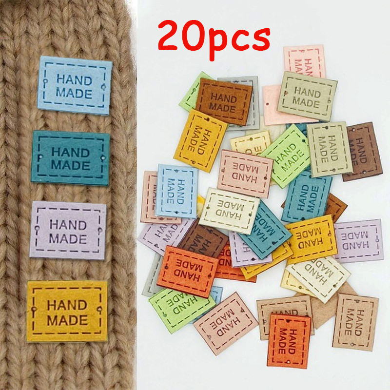 

20Pcs PU Cloth Handmade Embossed Tags DIY Flag Label For Garment Sewing Accessories