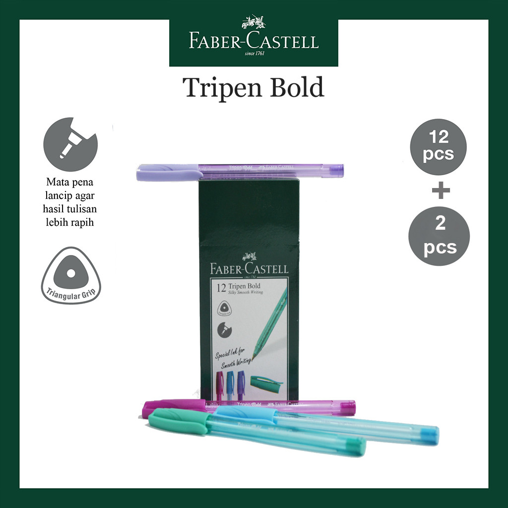 

Pulpen Faber Castell Tripen Bold 0.7 MM Per Box / Ballpen Tripen Bold Black Ink Box 12 Free 2 pcs