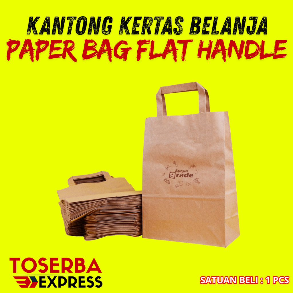 

( 1 PCS ) PAPER GOODIE BAG L KANTONG KERTAS KRAFT TAS KADO BELANJA JINJING M GRADE POLOS FLAT HANDLE