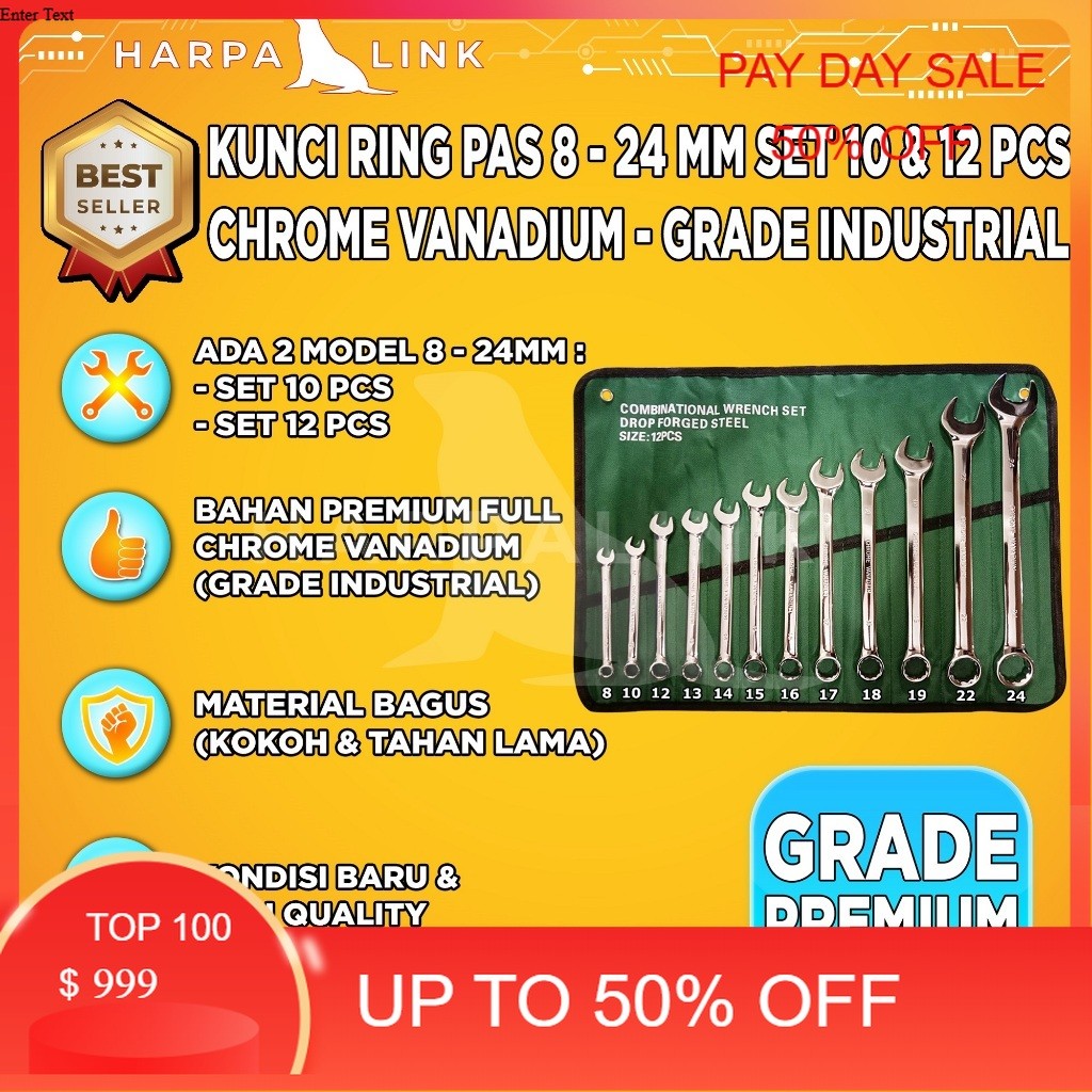 Kunci Ring Pas Set Pas 8-24mm Set 12 PCS Kunci Ring Pas Set Tools Set Kunci Ring Pas 8-24mm Alat Per