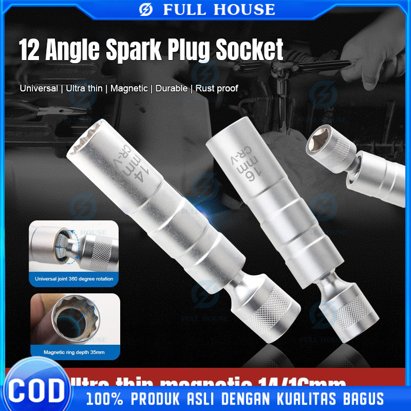 COD Full House  Kunci Busi Fleksibel Magnet Mobil Alat Kunci Soket Plug Busi Magnetic 3/8 Inch, 14mm