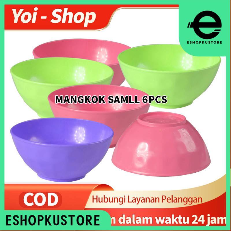 Yoi - Mangkok Makan Plastik Bulat Small 6PCS / Diameter 14 cm mangkok  wizzmie Hijau Pink Ungu Bottl