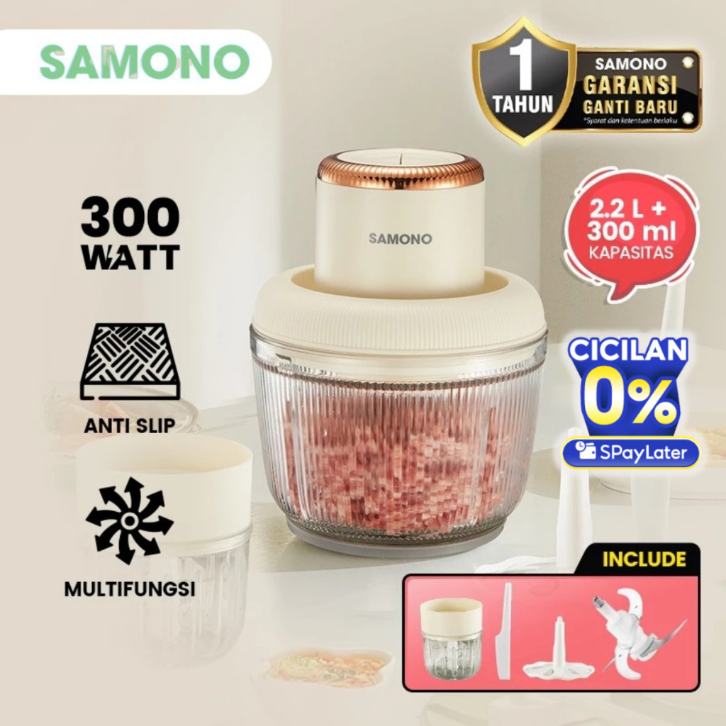 SAMONO Chopper 2in1 Kapasitas 2.2L dan 300ml Multifungsi 300 Watt Penggiling Daging SW-CD300