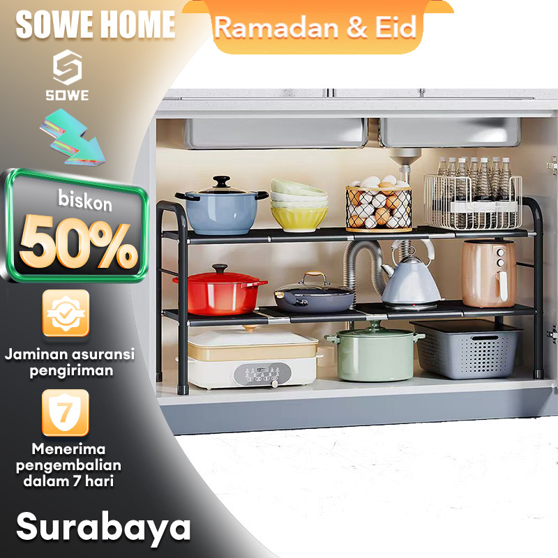 Rak Bawah Wastafel Rak Panci Susun Serbaguna Rak Kolong Dapur Serbaguna Rak Dapur Stainless dapat di