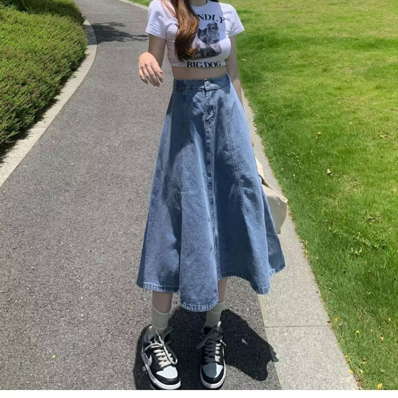 SAXCSHOP Rok jeans panjang wanita Rok maxi jeans rok plisket jeans Import Denim Rok kekinian 2025 Ko