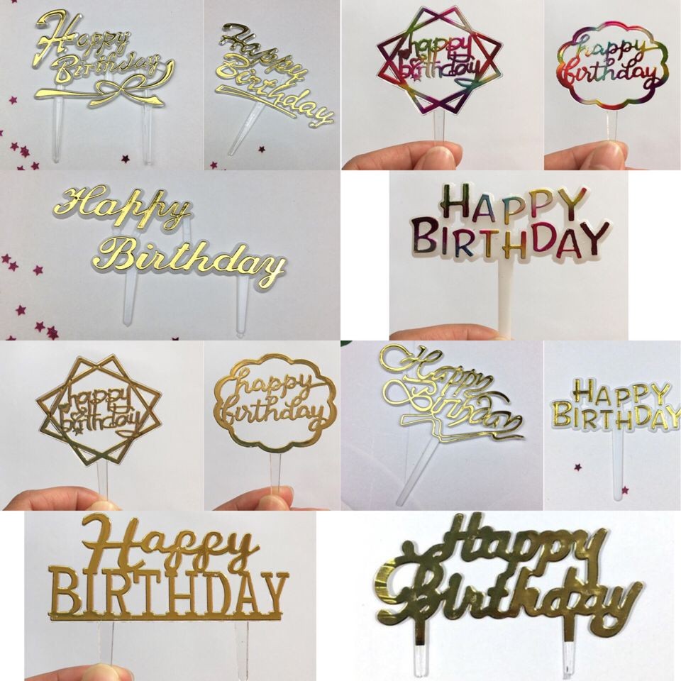 topper happy birthday mini / topper gold/topper pelangi