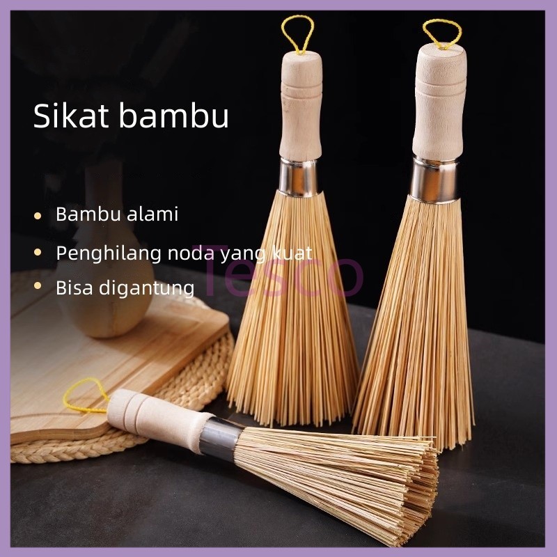 Sikat pot bambu, sikat bambu gagang panjang alami, sikat pot, tidak merusak pot dan piring, artefak 