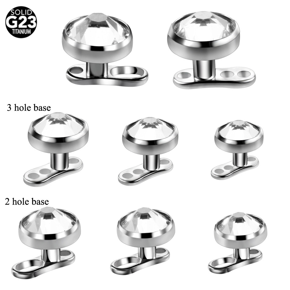 10pcs/lot G23 Titanium Piercing Micro Dermal Anchor Base & Tops Skinner Diver Crystal Gem Head Impla