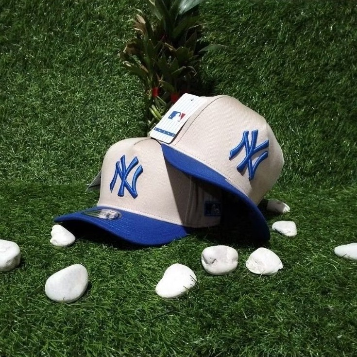 NY Biru Bahan Cream Visor Biru Topi Premium MLB