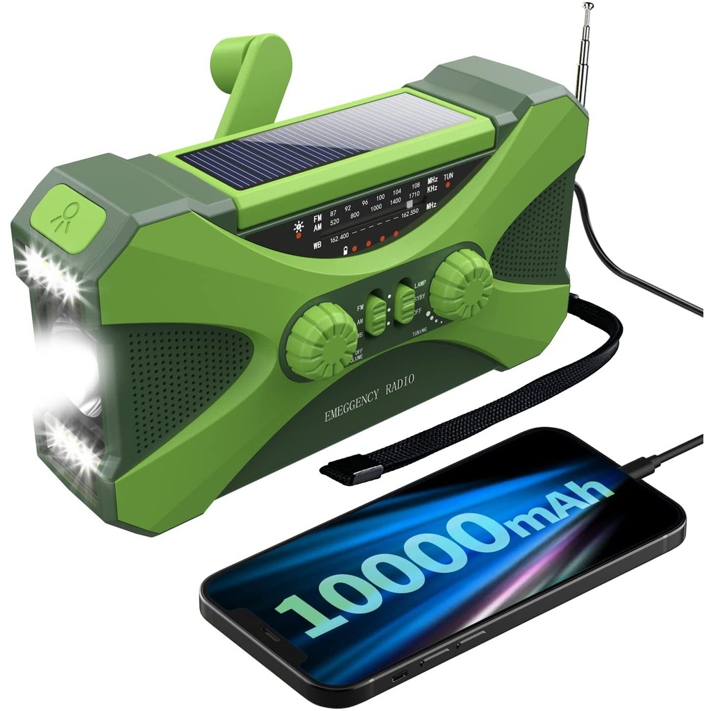 10000mAh Emergency Radio, Solar Hand Crank Radio, Portable AM/FM/NOAA Weather Radio with Cell Phone 