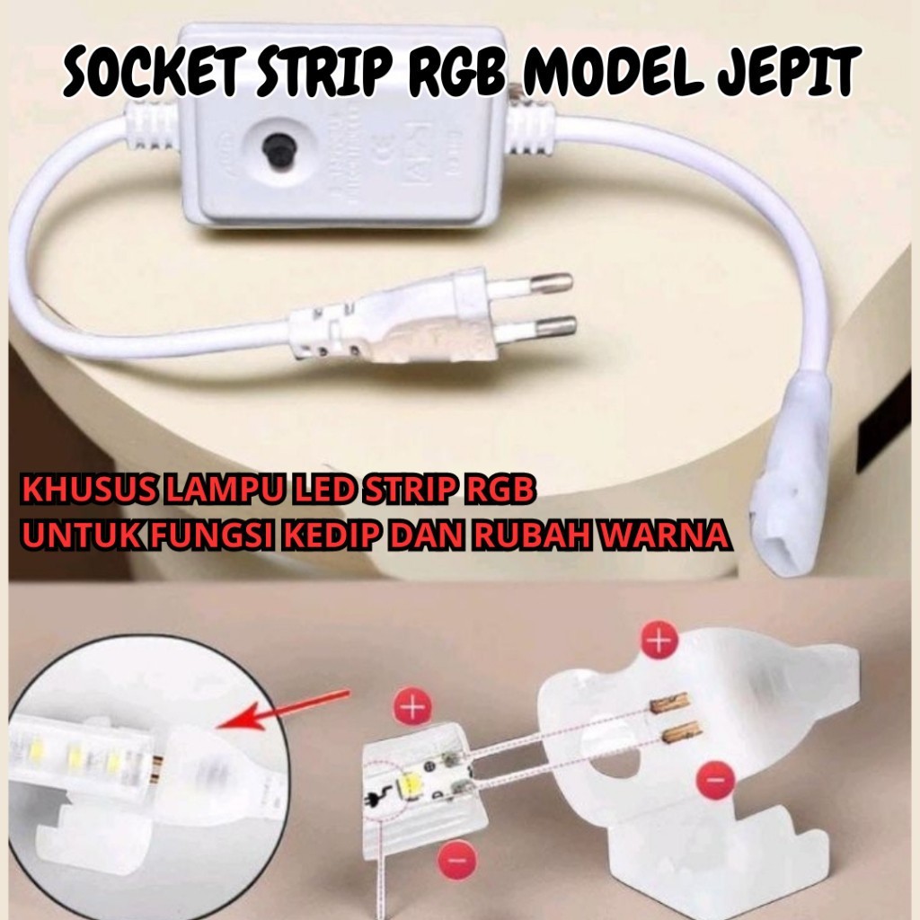 Kabel Colokan Soket Lampu Led Strip RGB 220V SMD 2835 5050 / Socket Adaptor Lampu Selang Kedip-Kedip