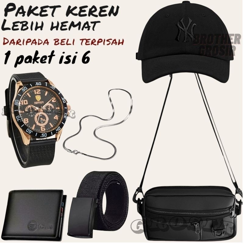 (Promo Paket Istimewa Pria Keren Combo Star Pria Terbaru ) 6 In 1/Jam Tangan Pria Keren Beli Jam Tan