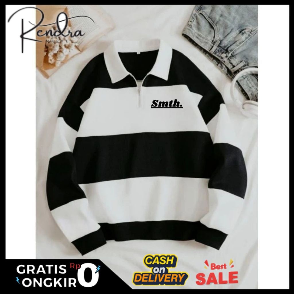 SWEATER RUGBY SMTH SWEATER SALUR KOMBINASI SWEATER KERAH RESLETING SWEATER PRIA WANITA HALFZIP SMTH