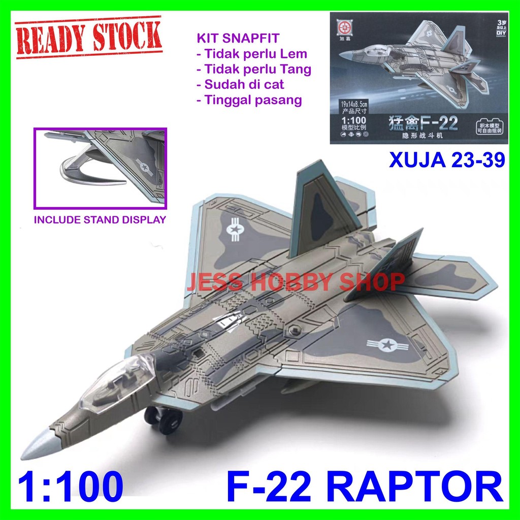 Model Kit Xuja 1/100 Pesawat Siluman F-22 Raptor Stealth Aircraft F22 Snapfit Military Block
