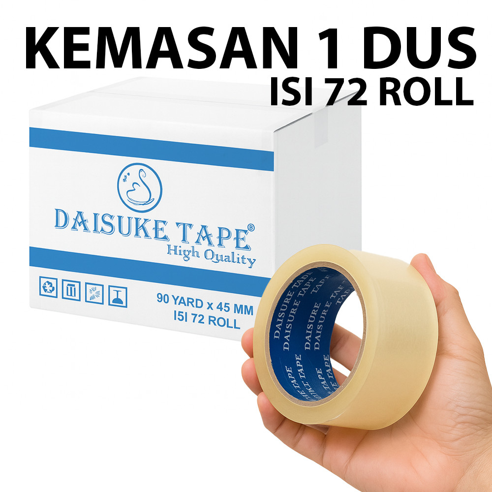 

(1 DUS = 72 ROLL) Lakban OPP Bening 90 Yard Super Lengket – Isolasi Impor Berkualitas untuk Packing & Sealing