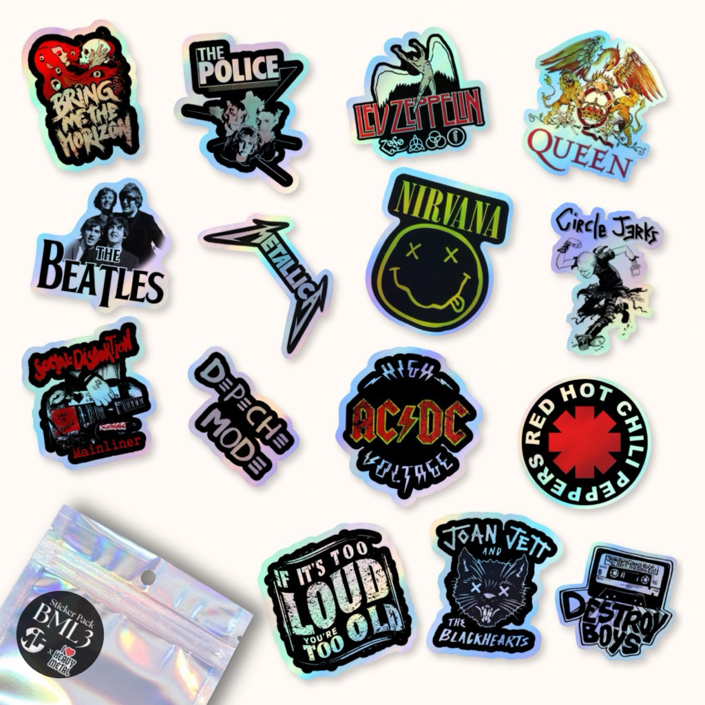 Sticker Hologram Band Rock Metal Premium Laminasi , Stiker Hologram Metallica Epck n Roll Aesthetic 