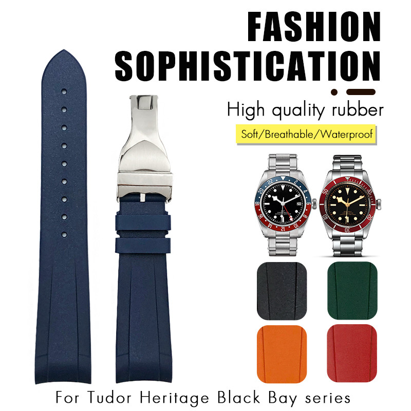 20mm 21mm 22mm Silicone Rubber Wat-band Fit for Tudor Black Bay GMT Pelagos Curved End Waterproof Wa
