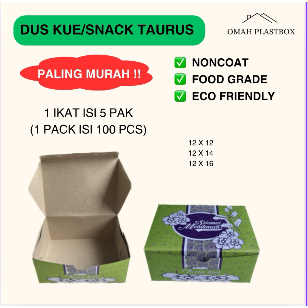 Dus Kue Snack Taurus 100 Pcs - Box Makanan Kue