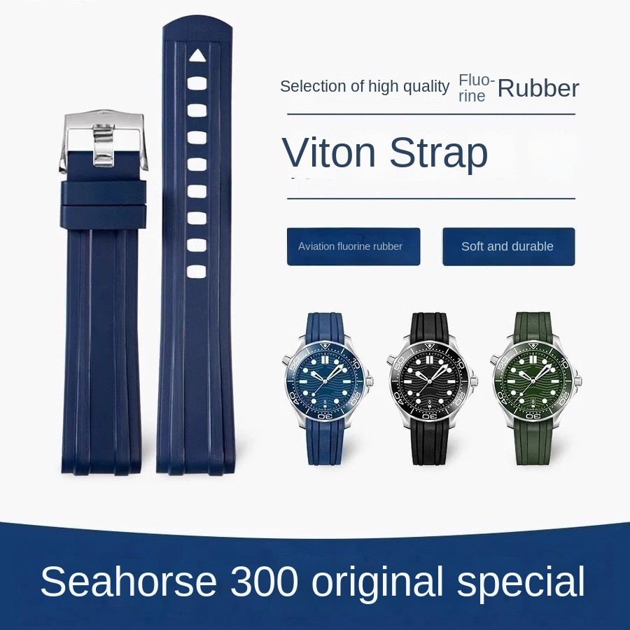 Original Style Fluoro Rubber Wat- Strap Compatible with Omega Seamaster 300 / De Ville -ronograph Me