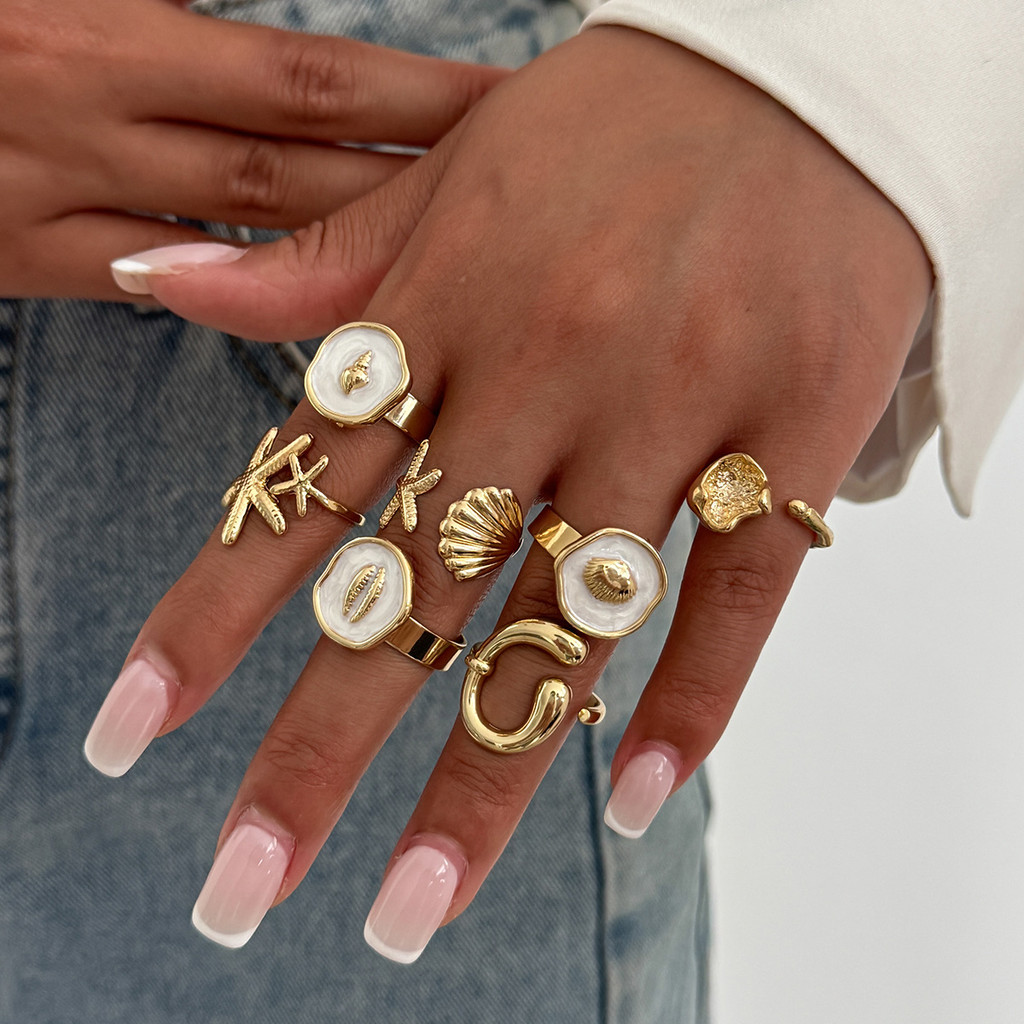 Cincin Terbuka Kerang Tetesan Minyak Angin Laut, Cincin Asimetris Liburan