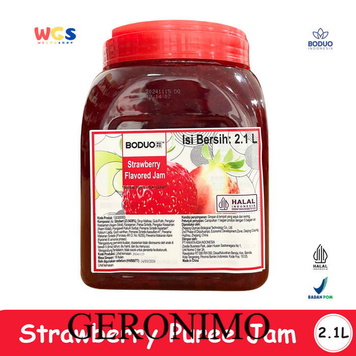 [ GERONIMO ] Strawberry Flavored Jam Boduo 2.1L – Puree Buah Serbaguna untuk Topping, Olesan & Minum