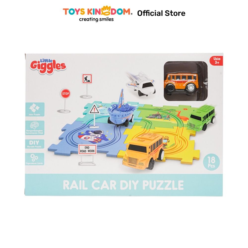 Little Giggles Diy Jigsaw Puzzle Theme Track School Bus Set 18 Pcs - Mix Kids Toy Toys Mainan Susun