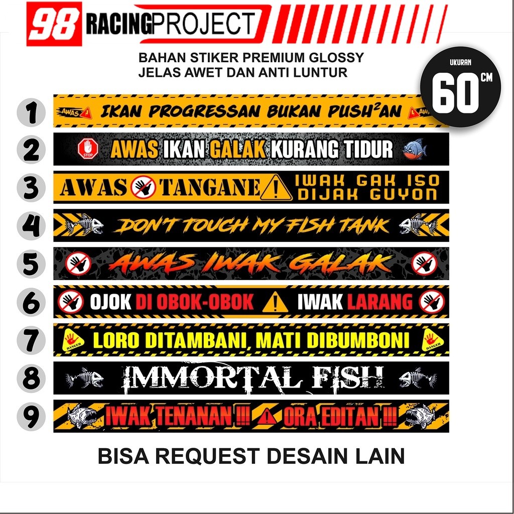 Stiker Aquarium Setiker Aquarium Stiker Tank Stiker Iwak Galak Stiker Predator FishKhusus Ukuran60cm