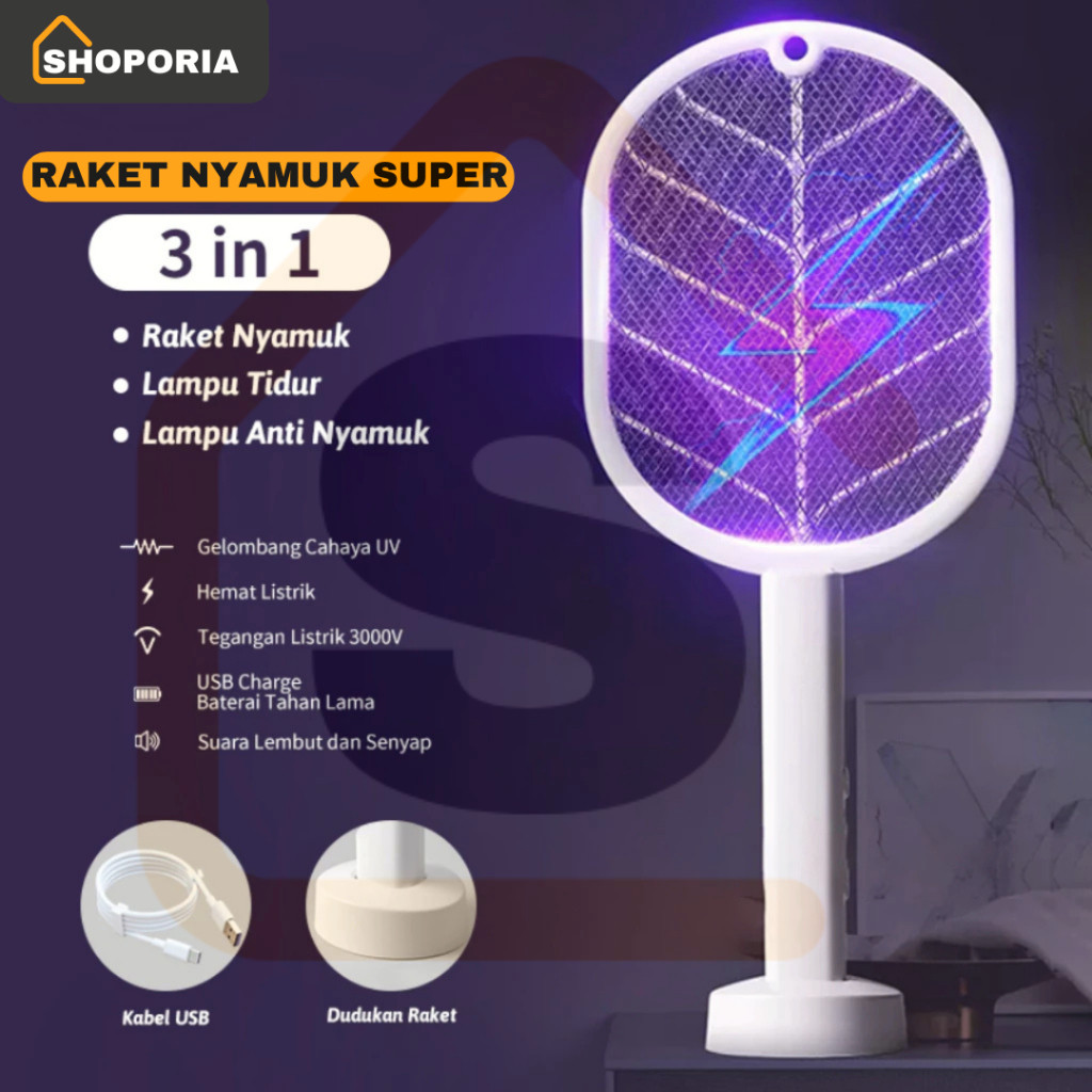 Raket Nyamuk Elektrik Cas Ori Tahan Lama Murah Awet Charger Usb 2 in1 Raket Nyamuk Listrik