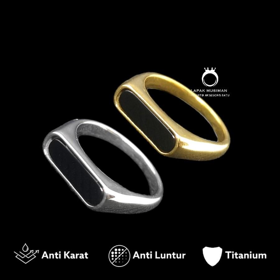 Cincin Pria Super Keren Black Onyx Silver Gold