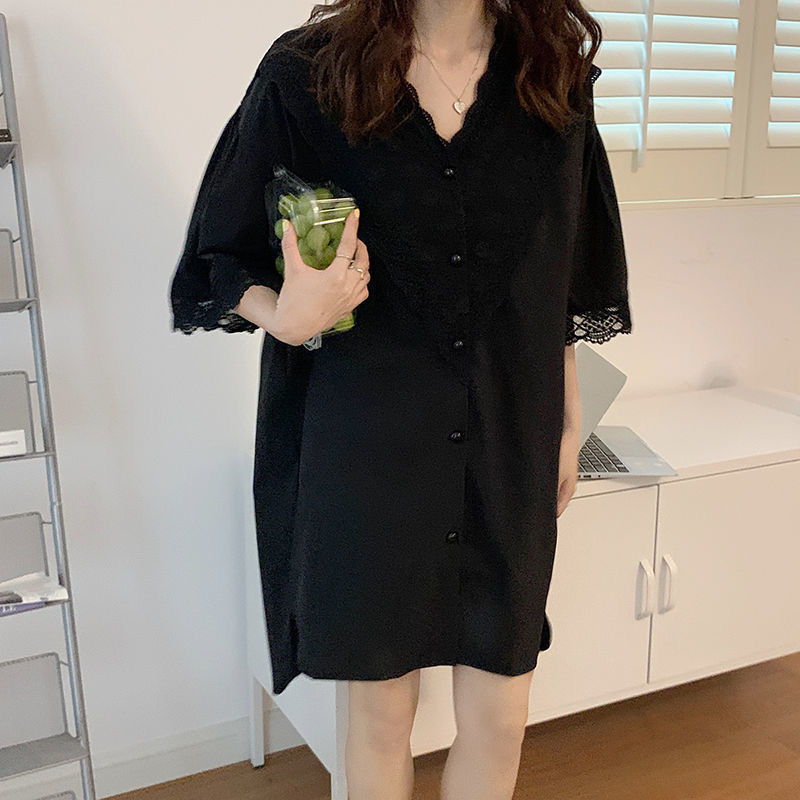 LadyAllure COD Rok Piyama Kemeja Sifon Hitam Renda Kasual Merah Jaring Sutra Es