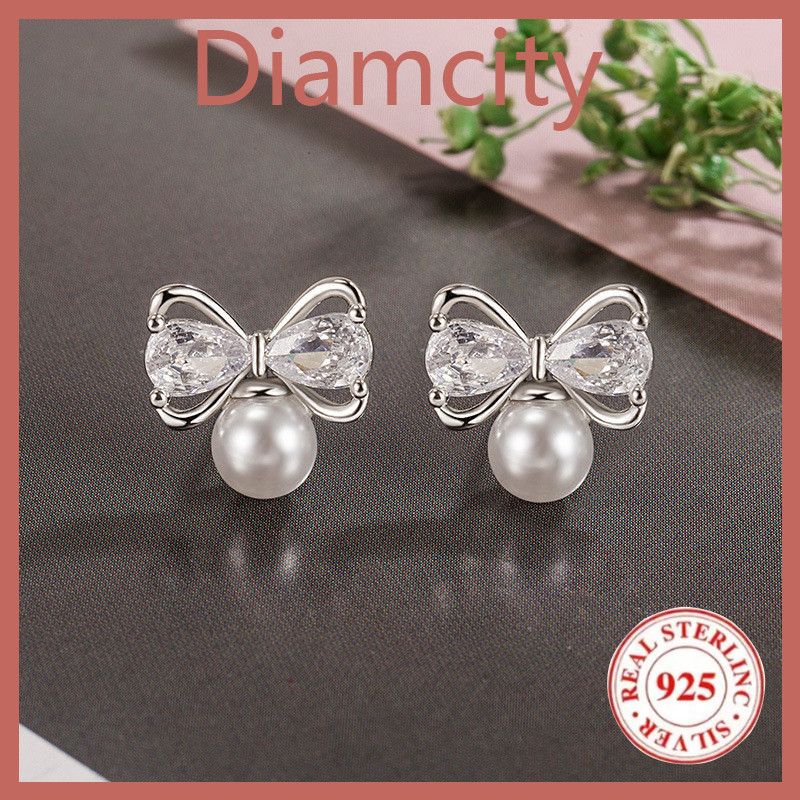 [Diamcity] Anting Mutiara Pita Untuk Wanita Kecil Imut Eksklusif Perhiasan Elegan