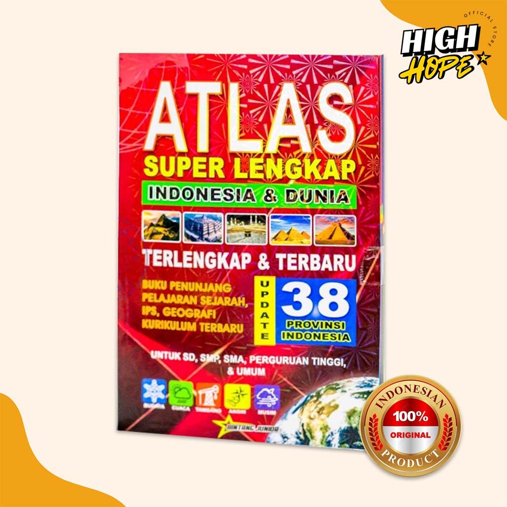Atlas Super Lengkap Indonesia & Dunia Ukuran Kecil Terlengkap & Terbaru Update 38 Provinsi Cover Mer