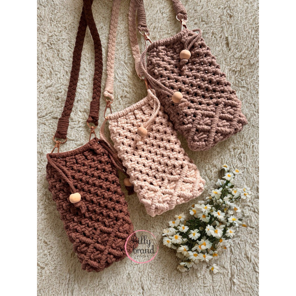 LOISSHOP FIONA Macrame Handmade Tas HP Tas Rajut Selempang Dompet HP Tas Serut Terbaru Kekinian Aest
