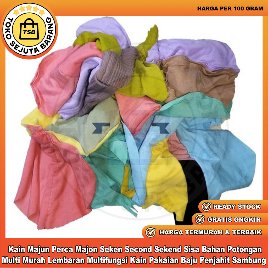 Kain Majun Perca 100 Gram Majon Seken Second Sekend Sisa Bahan Potongan Multi Murah Lembaran Multifu