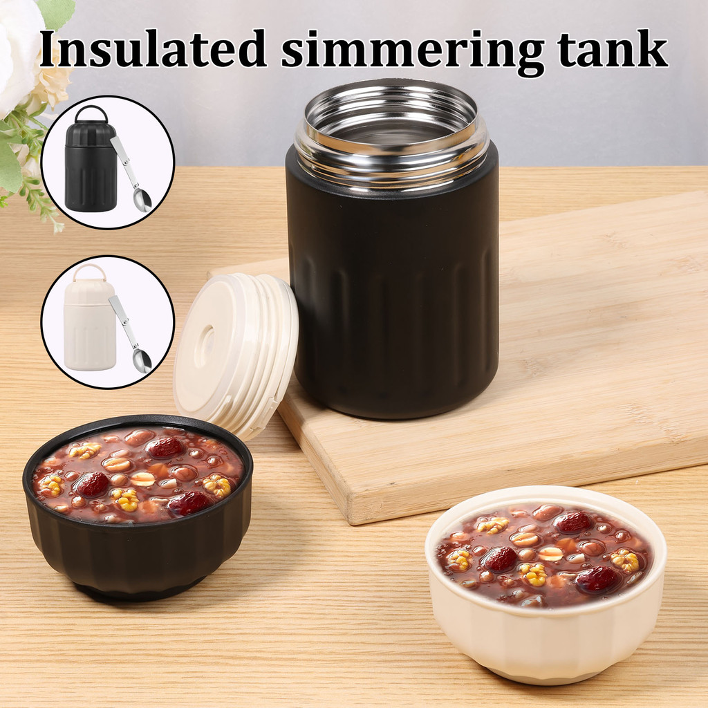 Stainless Steel Food Flask 600 ml Leakproof ulated Food Jar with Fog Spoon Safe Portable Soup Therma