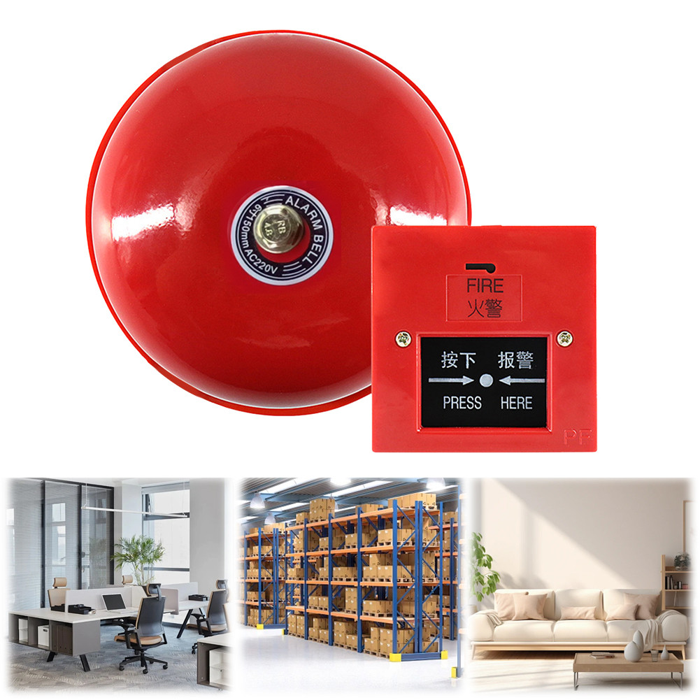 Sound and Light Fire Alarm with Key Fire Warning Siren Internal Strike Alarm Bell for Home Or Office