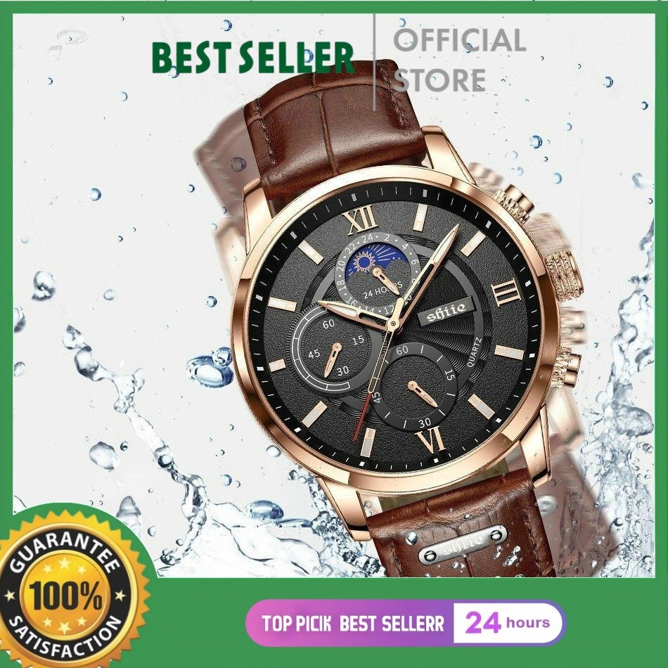 Pilih 2, diskon 50% Jam Tangan Pria Kronograf Quartz Kulit Asli Anti Air Jam Analog Elegan Mewah Gay