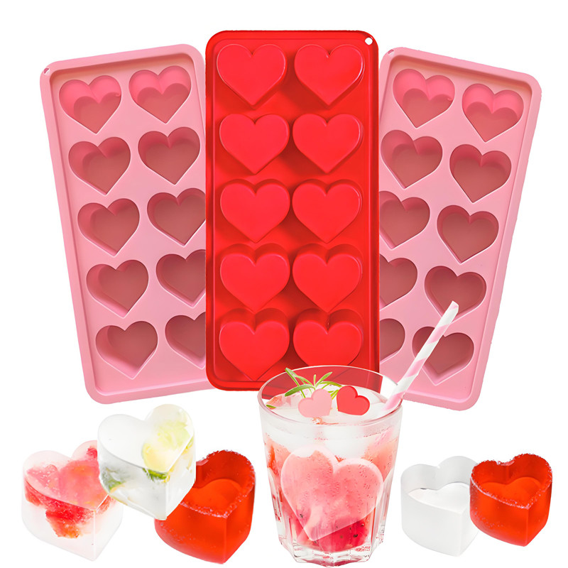 Ice Cube Mold Heart Shaped Pink Red Silicone Chocolate Mold Multifunctional DIY Pudding Candy Mold W
