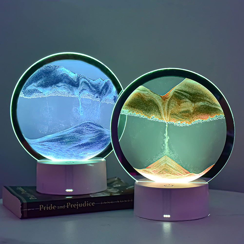 Moving Sand Art Picture Round Table Lamp 3D Dynamic Sand Painting Dynamic Sand Night Light Home Deco