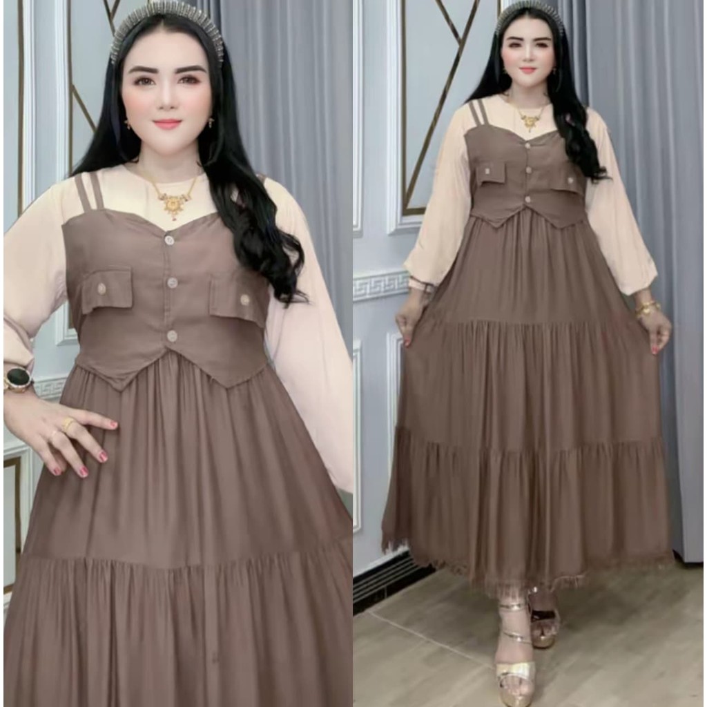 Bamasa Rawis | Baju Wanita Katun Twill Rayon | Dress Rompi Saku Lucu Resleting Belakang Rempel Rawis