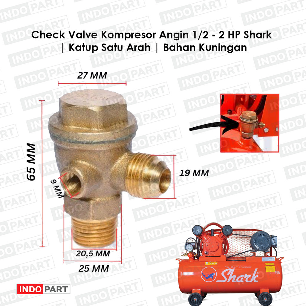 Check Valve Kompresor Shark 1/2 – 2 HP | Katup Satu Arah | Klep Tangki Kuningan